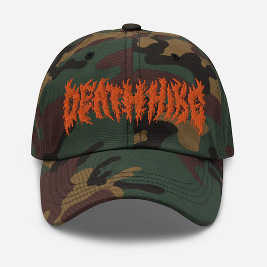 DEATH HIKE’S ORANGE LOGO CAMO DAD HAT
